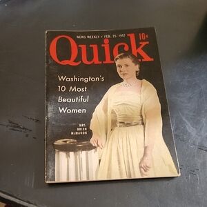 VINTAGE QUICK MAGAZINE with MRS. BRIEN MCMAHON on the COVER - FEBRUARY 1952